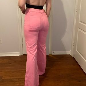 Princess Polly pink high waisted flare jeans